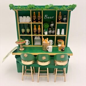 Lucky Lane St Patricks Day Miniature Bar and Stools Green Clover Decor